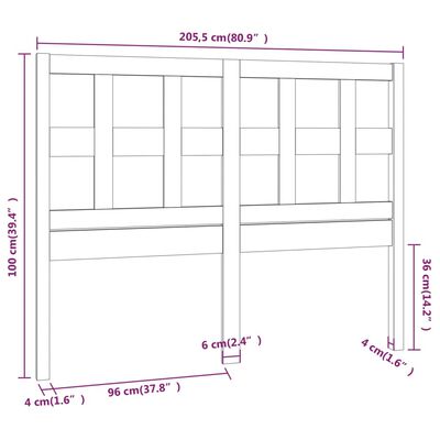 vidaXL gultas galvgalis, 205,5x4x100 cm, priedes masīvkoks