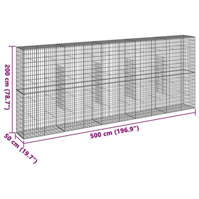 vidaXL gabiona grozs ar vāku, 500x50x200 cm, cinkota dzelzs