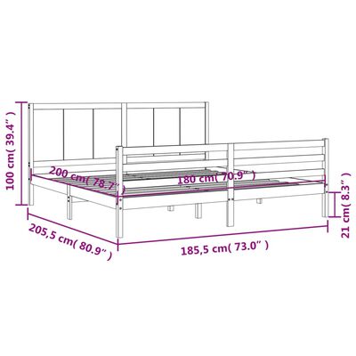 vidaXL gultas rāmis ar galvgali, Super King Size, masīvkoks, balts