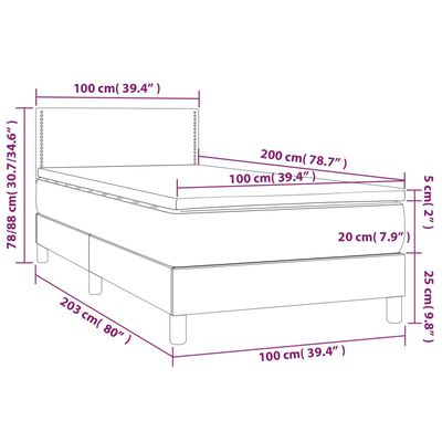 vidaXL atsperu gulta ar matraci, LED, rozā samts, 100x200 cm