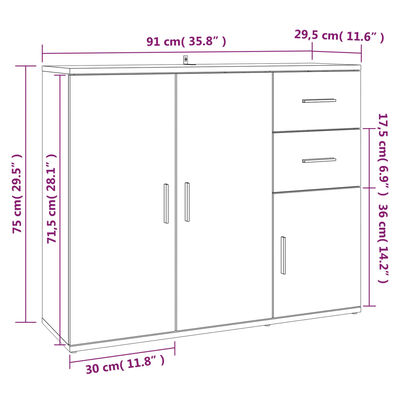 vidaXL kumode, ozolkoka krāsa, 91x29,5x75 cm, inženierijas koks