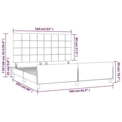 vidaXL gultas rāmis ar galvgali, tumši pelēks samts, 160x200 cm