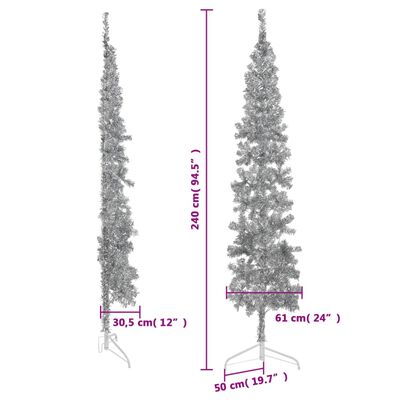 vidaXL mākslīgā Ziemassvētku egle, statīvs, pusapaļa, sudraba, 240 cm