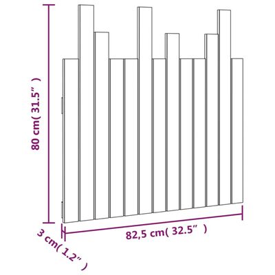 vidaXL sienas galvgalis, melns, 82,5x3x80 cm, priedes masīvkoks