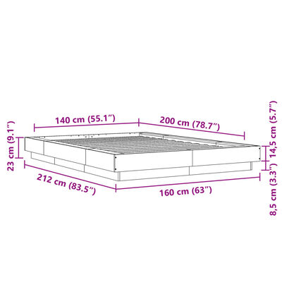 vidaXL gultas rāmis, ozolkoka krāsā, 140x200 cm, inženierijas koks