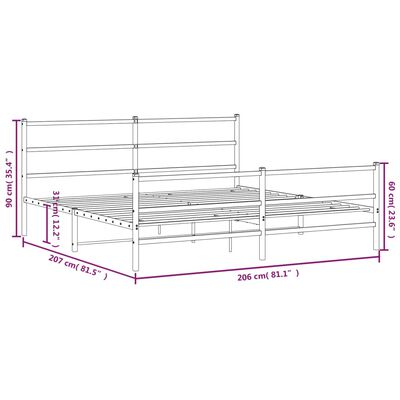 vidaXL gultas rāmis ar galvgali un kājgali, melns metāls, 200x200 cm