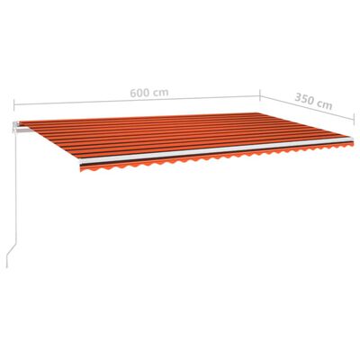 vidaXL izvelkama markīze ar LED, 600x350 cm, oranža un brūna