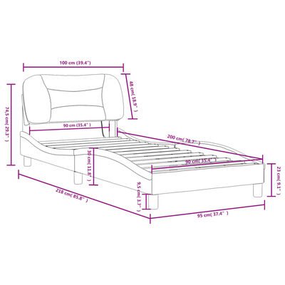 vidaXL gultas rāmis ar LED, krēmkrāsas, 90x200 cm, audums