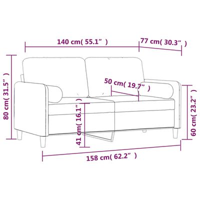 vidaXL divvietīgs dīvāns ar spilveniem, tumši pelēks, 140 cm, samts