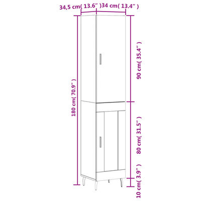 vidaXL augstais skapītis, balts, 34,5x34x180 cm, inženierijas koks