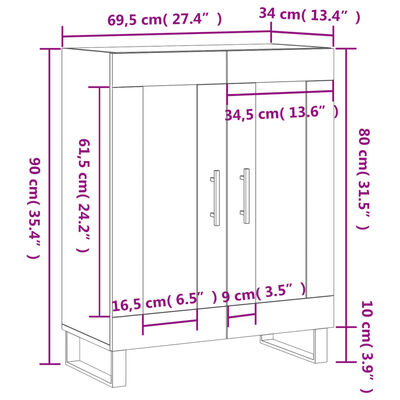 vidaXL kumode, pelēka ozolkoka, 69,5x34x90 cm, inženierijas koks