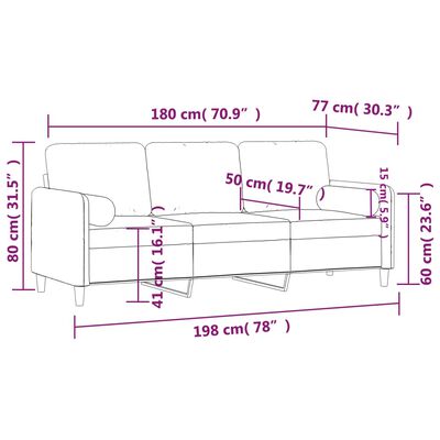 vidaXL trīsvietīgs dīvāns ar spilveniem, gaiši pelēks, 180 cm, samts