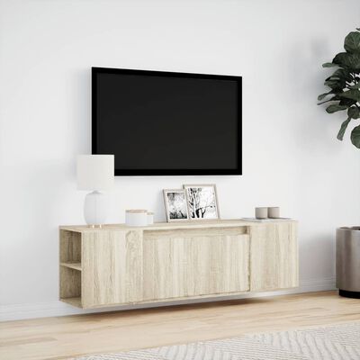 vidaXL TV sienas skapītis ar LED lampiņām, koka krāsa, 135x31x39,5 cm