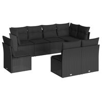 vidaXL 8-daļīgs dārza dīvāna komplekts, matrači, melna PE rotangpalma