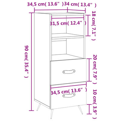 vidaXL kumode, pelēka ozolkoka, 34,5x34x90 cm, inženierijas koks