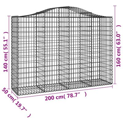 vidaXL arkveida gabiona grozi, 6 gb., 200x50x140/160cm, cinkota dzelzs