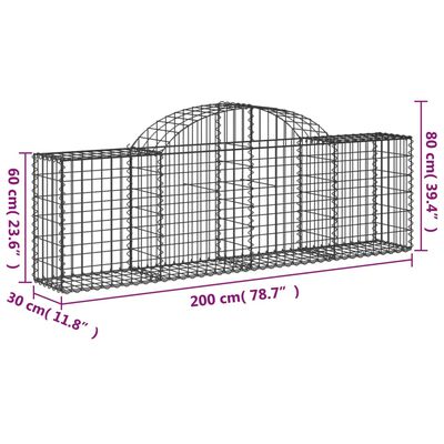 vidaXL arkveida gabiona grozi, 25 gb., 200x30x60/80 cm, cinkota dzelzs