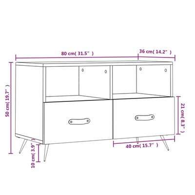 vidaXL TV skapītis, pelēka ozolkoka, 80x36x50 cm, inženierijas koks