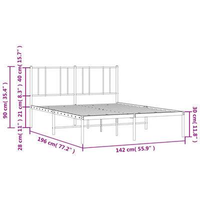 vidaXL gultas rāmis ar galvgali, melns metāls, 135x190 cm