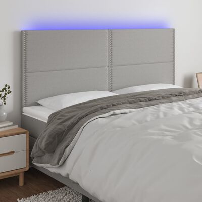 vidaXL gultas galvgalis ar LED, 180x5x118/128 cm, gaiši pelēks audums