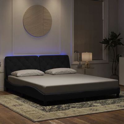 vidaXL gultas rāmis ar LED, melns, 180x200 cm, samts