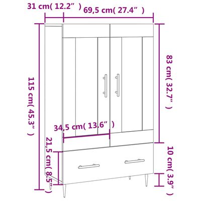 vidaXL augstais skapītis, koka krāsa, 69,5x31x115cm, inženierijas koks