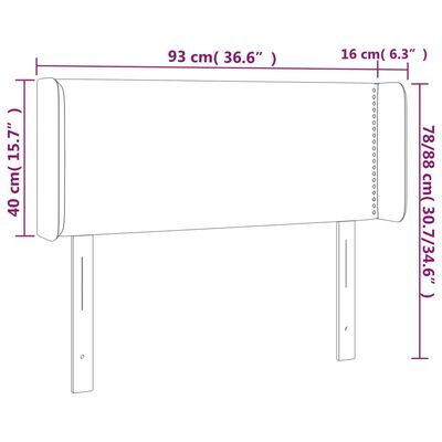 vidaXL gultas galvgalis ar LED, 93x16x78/88 cm, gaiši pelēks audums