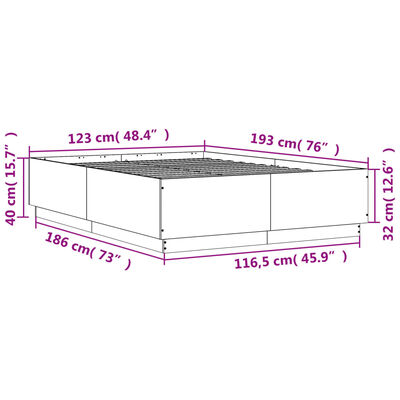 vidaXL gultas rāmis ar LED, ozola, 120x190 cm, inženierijas koks