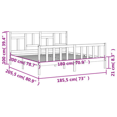 vidaXL gultas rāmis ar galvgali, Super King Size, masīvkoks, balts