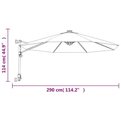 vidaXL pie sienas stiprināms saulessargs, dzeltens, 290 cm