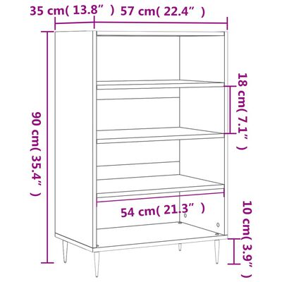 vidaXL augstais skapis, balts, 57x35x90 cm, inženierijas koks