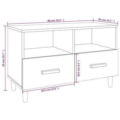 vidaXL TV skapītis, pelēka ozolkoka, 80x36x50 cm, inženierijas koks