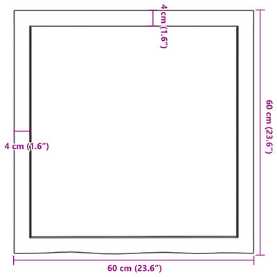 vidaXL galda virsma, 60x60x(2-6) cm, neapstrādāts ozola masīvkoks