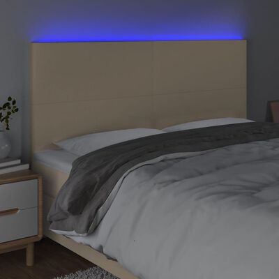 vidaXL gultas galvgalis ar LED, 180x5x118/128 cm, krēmkrāsas audums