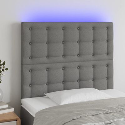 vidaXL gultas galvgalis ar LED, 100x5x118/128 cm, tumši pelēks audums