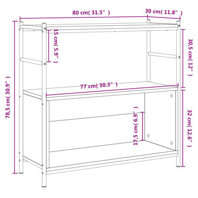 vidaXL grāmatplaukts, 80x30x78,5 cm, inženierijas koks, dzelzs, ozola