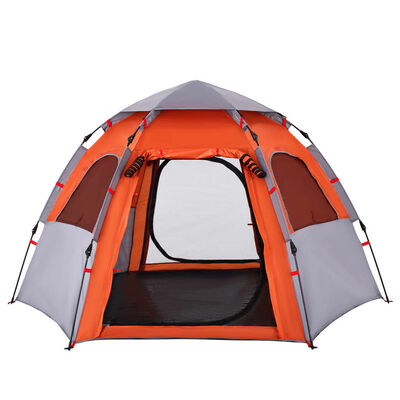 vidaXL kempinga telts 4 personām, pelēka, oranža, ātri saliekama