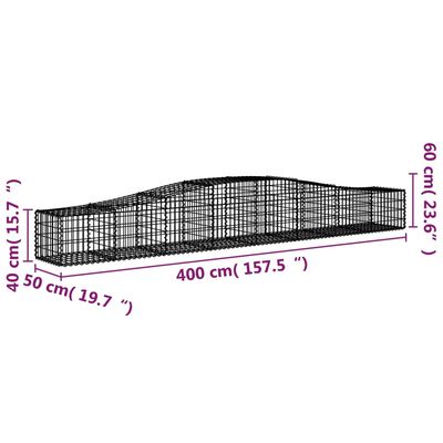 vidaXL arkveida gabiona grozi, 15 gb., 400x50x40/60 cm, cinkota dzelzs