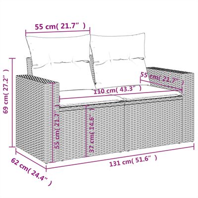 vidaXL 3-daļīgs dārza dīvānu komplekts, matrači, brūna PE rotangpalma