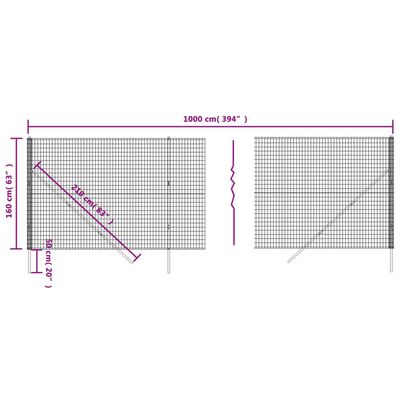 vidaXL stiepļu žogs, pelēks, 1,6x10 m, cinkots tērauds