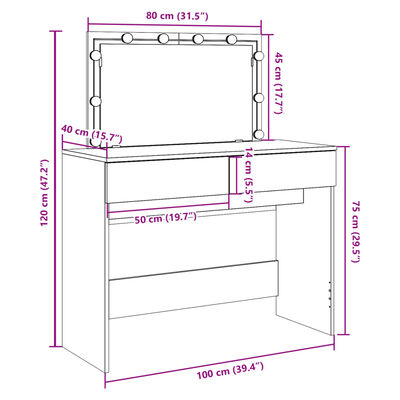 vidaXL spoguļgaldiņš ar LED, 100x40x120 cm, melns