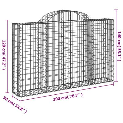 vidaXL arkveida gabiona grozi, 2 gb., 200x30x120/140cm, cinkota dzelzs