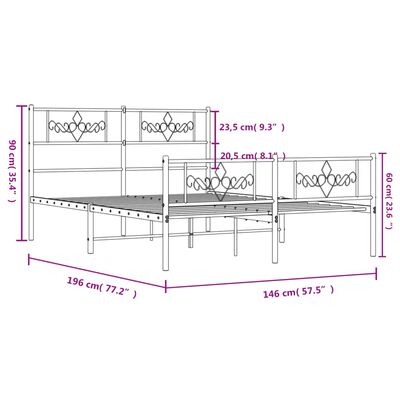 vidaXL gultas rāmis ar galvgali un kājgali, balts metāls, 140x190 cm