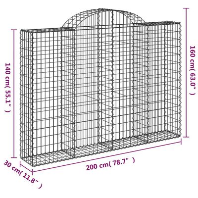 vidaXL arkveida gabiona grozi, 12gb., 200x30x140/160cm, cinkota dzelzs