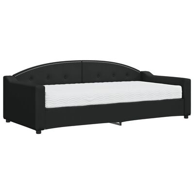 vidaXL dīvāngulta ar matraci, melns audums, 90x200 cm
