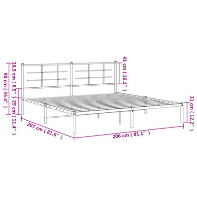 vidaXL gultas rāmis ar galvgali, melns metāls, 200x200 cm