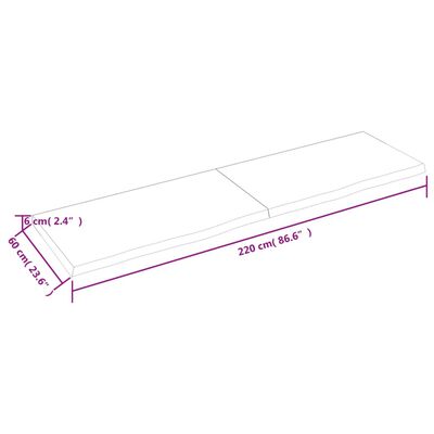 vidaXL vannasistabas letes virsma 220x60x(2-6)cm apstrādāts masīvkoks