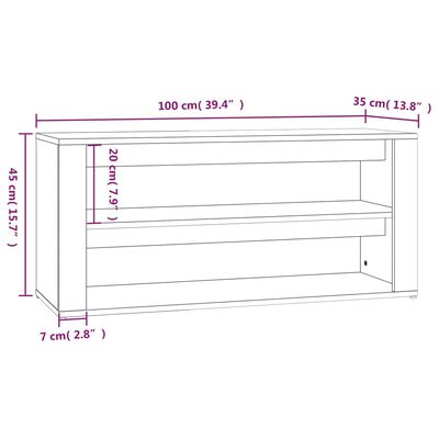 vidaXL apavu plaukts, ozolkoka krāsa, 100x35x45 cm, inženierijas koks