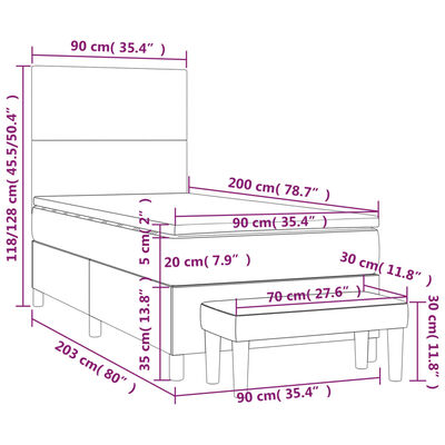 vidaXL atsperu gulta ar matraci, pelēka, 90x200 cm, mākslīgā āda