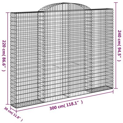 vidaXL arkveida gabiona grozi, 4 gb., 300x30x220/240cm, cinkota dzelzs